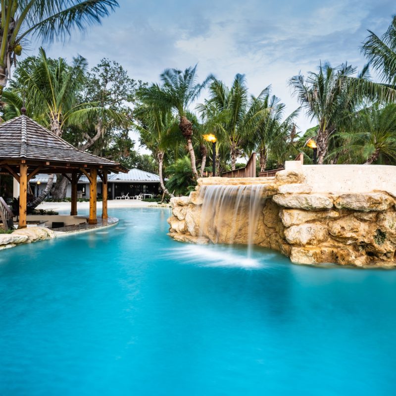 freeform pool with rock waterfall feature in Palm Beach